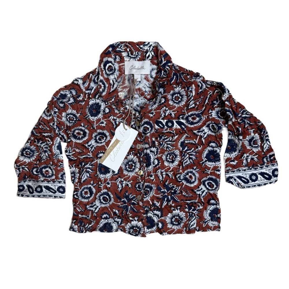 Cleobella Unisex Button Up Floral Red Organic Cotton Blouse Top 6 $78‎